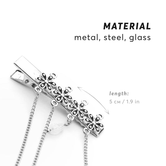 Bridal Floral Double Hair Clip with Dangling Chains & Crystals, Elegant Wedding Hairpiece, Boho Hair Jewelry for Bride or Bridesmaids