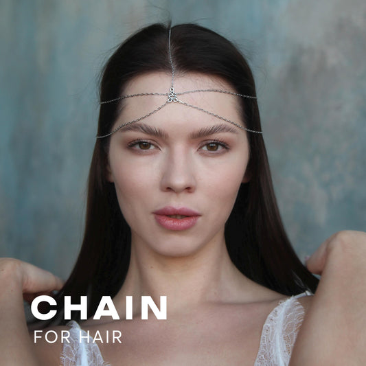 Double Chain Forehead Jewelry with Heart Charm, Dainty Head Chain for Women, Boho Bridal and Festival Hair Accessory