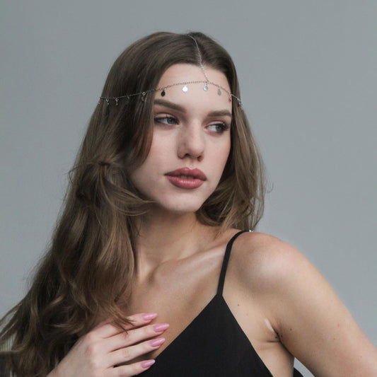 Boho Coin Dangle Headpiece, Gypsy Festival Head Chain, Belly Dance Hair Jewelry, Vintage Coin Headband, Elegant Bohemian Hair Accessory