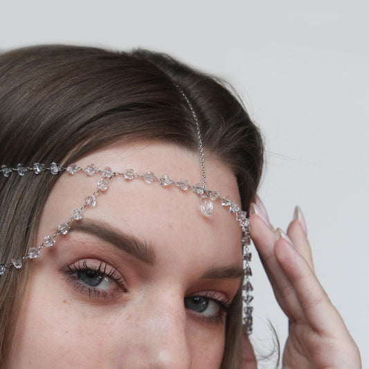 Crystal Forehead Headpiece, Rhinestone Head Chain for Bride and Bridesmaid, Boho Wedding Hair Jewelry, Festival Headpiece