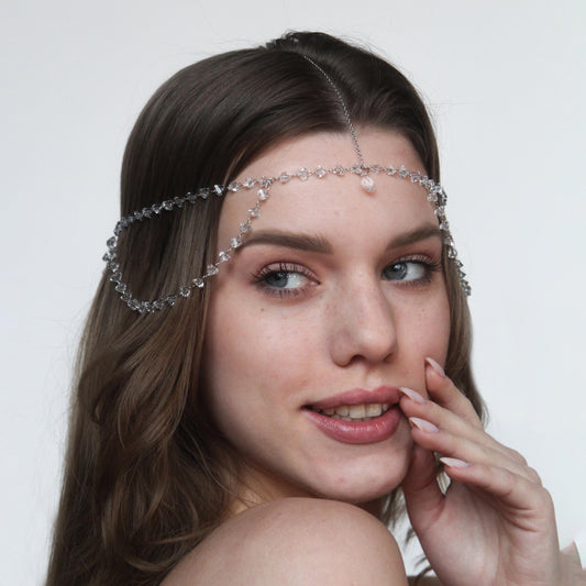 Crystal Forehead Headpiece, Rhinestone Head Chain for Bride and Bridesmaid, Boho Wedding Hair Jewelry, Festival Headpiece