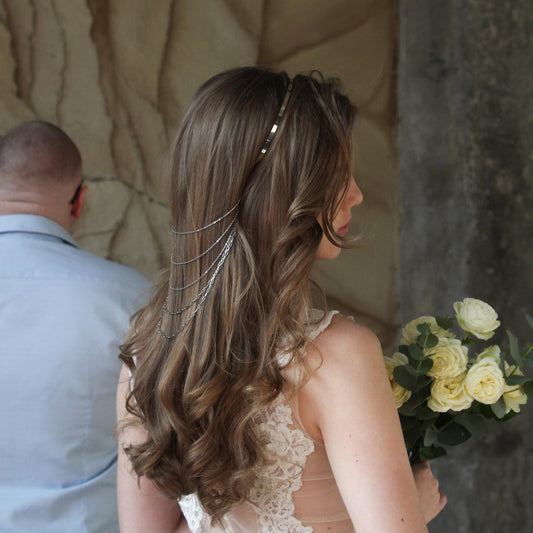 Delicate Metal Headband with Cascading Chains, Elegant Boho Hairpiece for Bride or Bridesmaid, Wedding Hair Jewelry, Festival Accessory