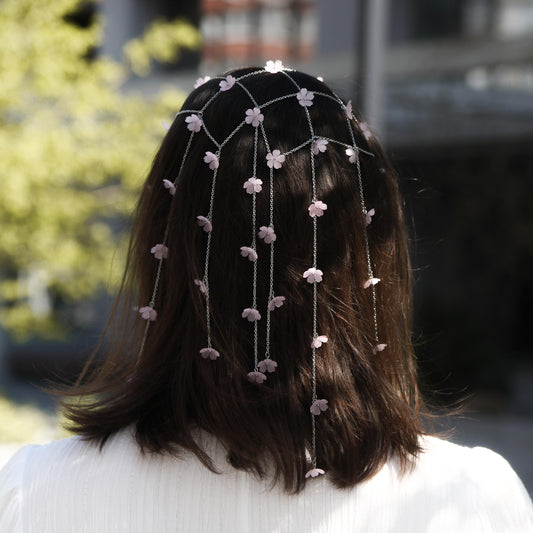 Floral Metal Veil for Women, Boho Headpiece with Flowers and Chains, Bridal Hair Accessory, Festival Jewelry