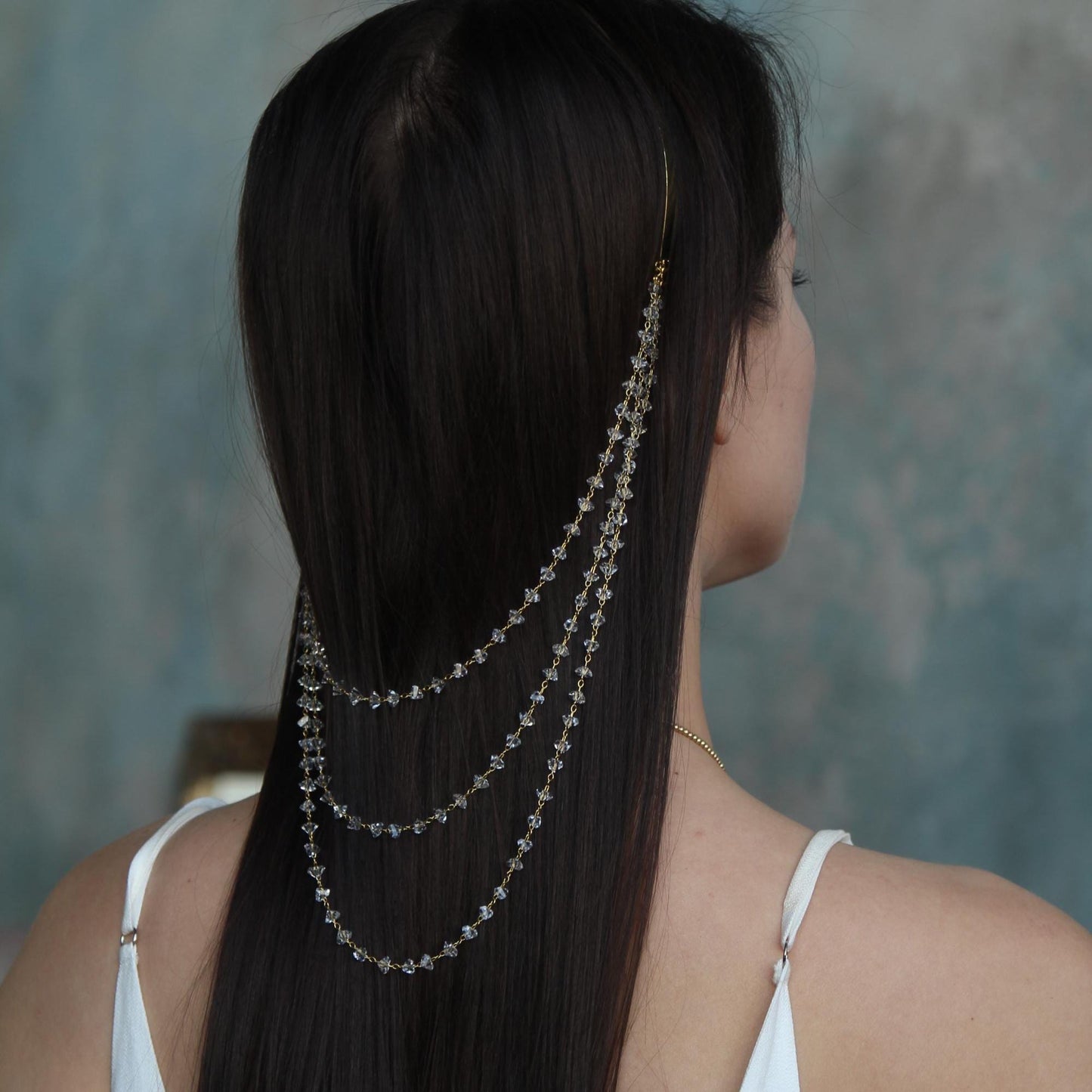 Crystal Chain Metal Headband, Sparkling Dangling Hair Jewelry for Women, Statement Headpiece for Party, Festival or Wedding