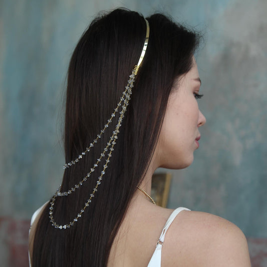 Crystal Chain Metal Headband, Sparkling Dangling Hair Jewelry for Women, Statement Headpiece for Party, Festival or Wedding