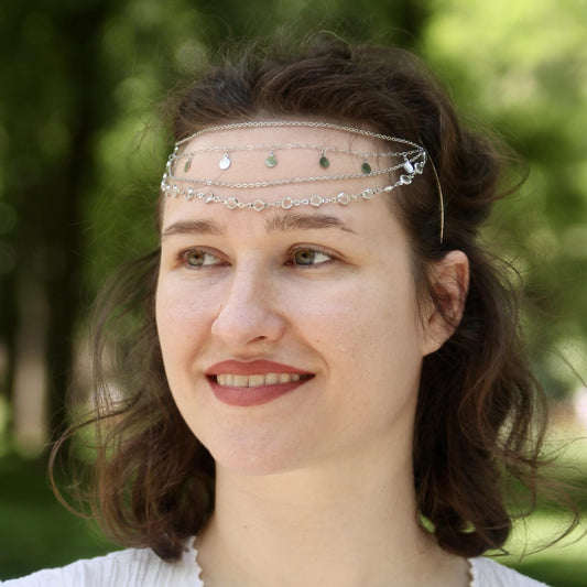 Gypsy Forehead Chain, Bohemian Headpiece, Belly Dance Head Jewelry, Festival & Tribal Hair Accessory, Layered Head Chain for Women