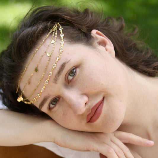 Gypsy Forehead Chain, Bohemian Headpiece, Belly Dance Head Jewelry, Festival & Tribal Hair Accessory, Layered Head Chain for Women