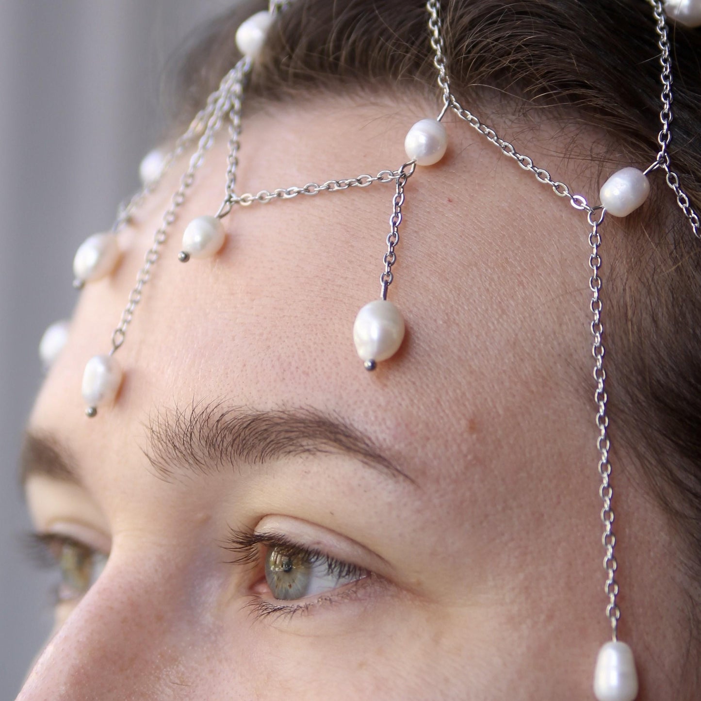 Freshwater Pearl Head Chain, Boho Bridal Hair Jewelry, Elegant Wedding Headband for Bride or Bridesmaids, Bohemian Gift