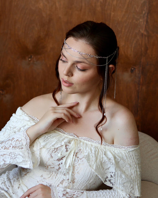 Bridal Star Head Chain, Celestial Wedding Forehead Jewelry with Dangling Chains, Elegant Hair Accessory for Bride and Bridesmaids