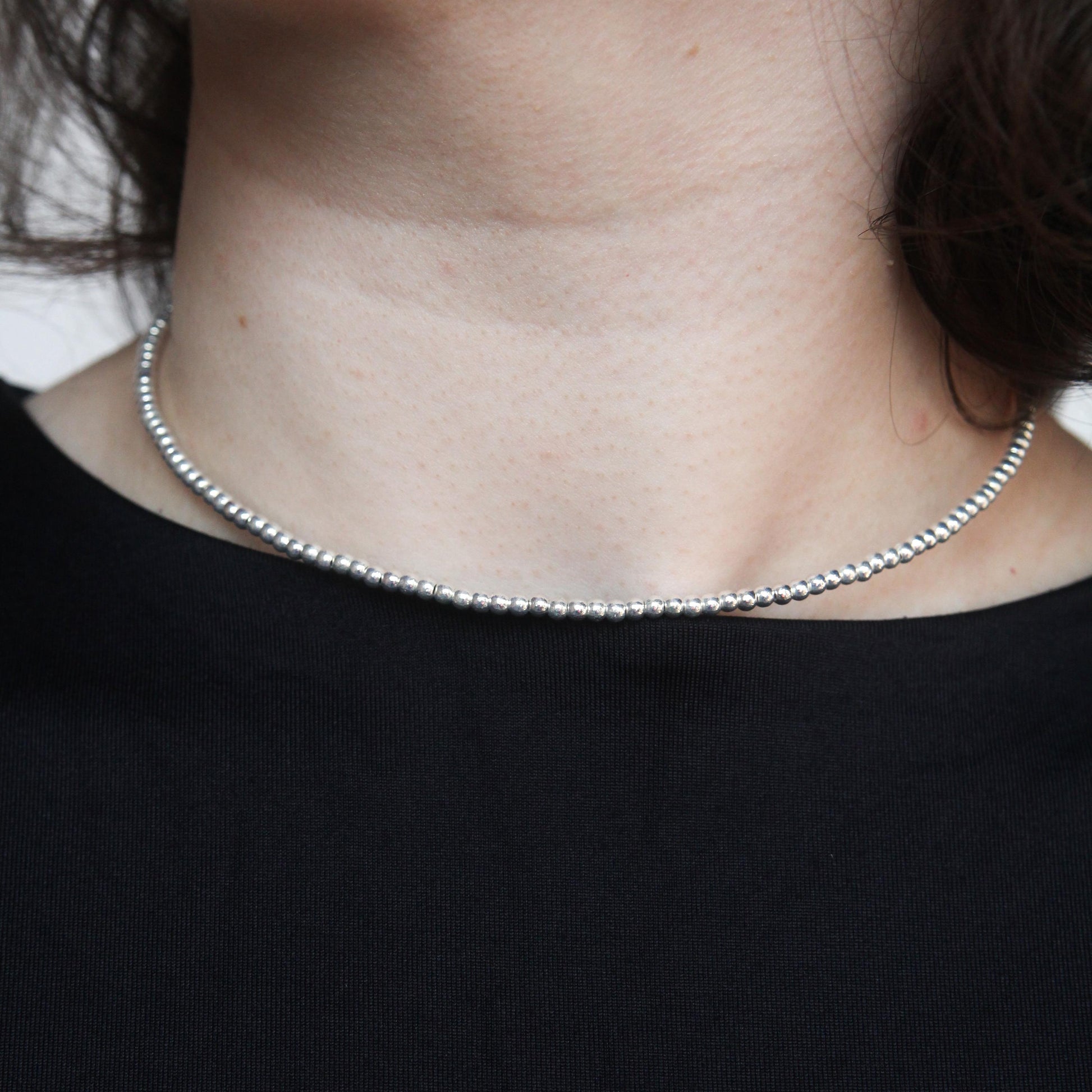 Gold or Silver Beaded Choker Necklace, Dainty Minimalist Bead Choker, Thin Layering Necklace for Women, Festival or Everyday Jewelry