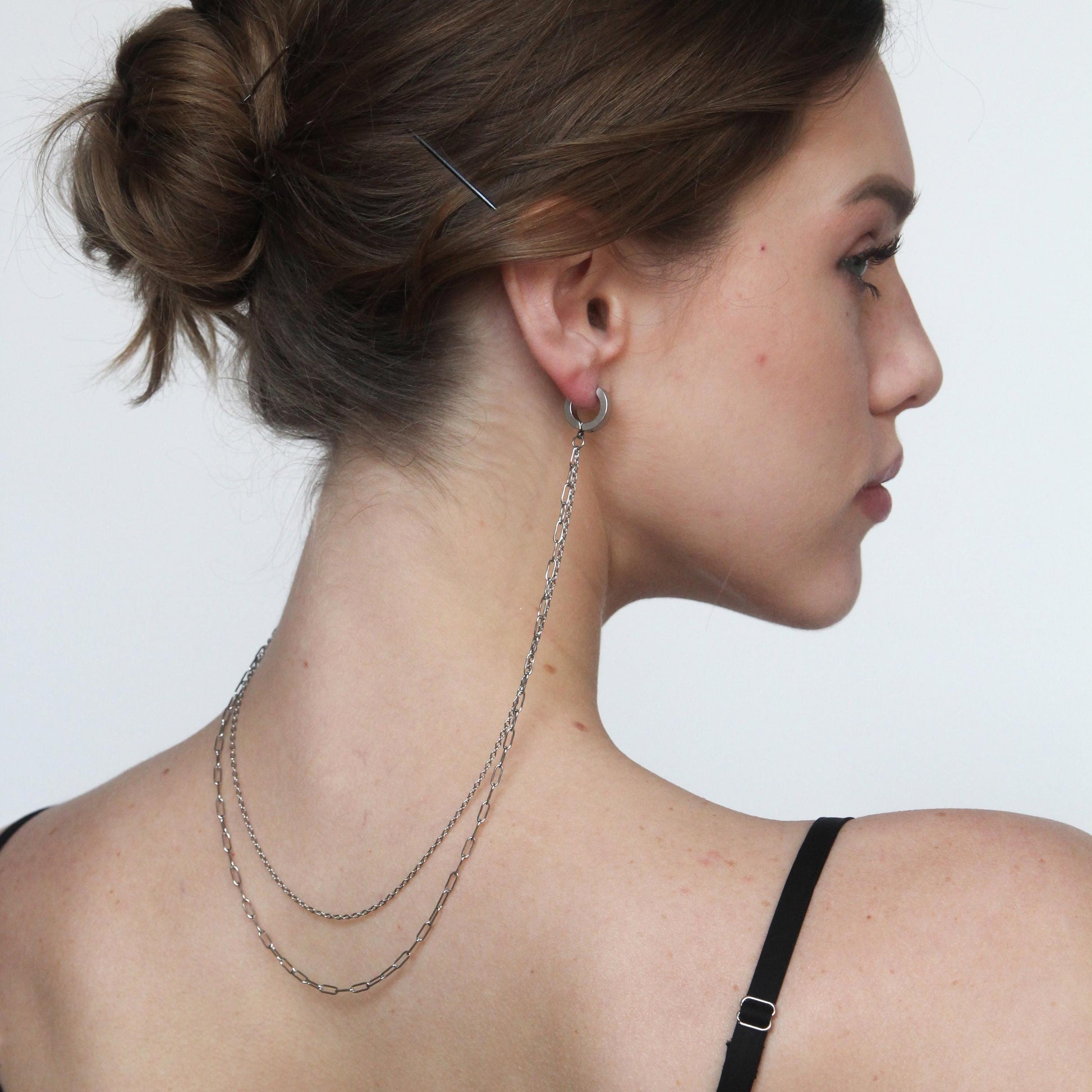 Extra Long Chain Hoop Earrings, Statement Dangle Hoops, Grunge Street Rave Jewelry, Bold Linked Drop Earrings, Edgy Party Accessory