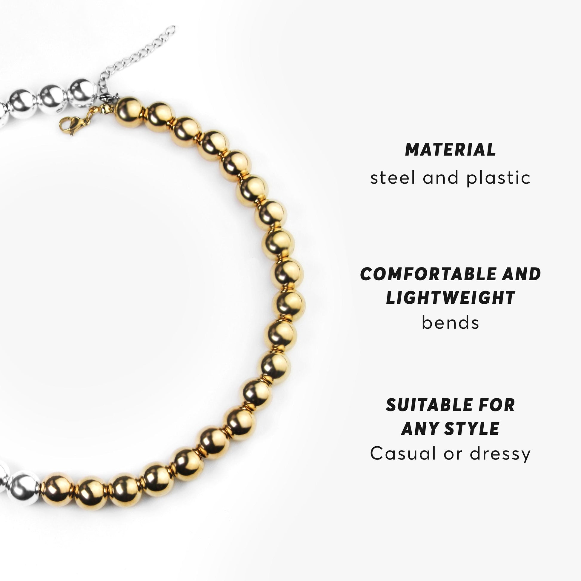 Chunky Beaded Choker Necklace, Half Gold Half Silver Statement Jewelry, Bold Mixed Metal Bead Necklace for Party, Festival Accessories