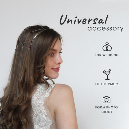 Bridal Head Chain with Freshwater Pearls or Crystals, Elegant Dangling Headpiece, Boho Wedding Hair Jewelry for Bride or Bridesmaid