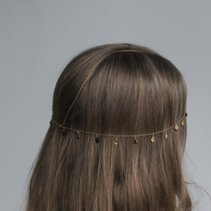 Boho Coin Dangle Headpiece, Gypsy Festival Head Chain, Belly Dance Hair Jewelry, Vintage Coin Headband, Elegant Bohemian Hair Accessory