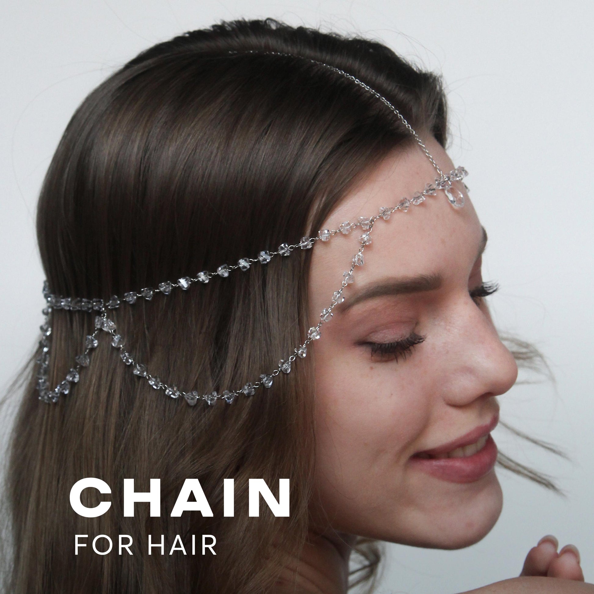 Crystal Forehead Headpiece, Rhinestone Head Chain for Bride and Bridesmaid, Boho Wedding Hair Jewelry, Festival Headpiece