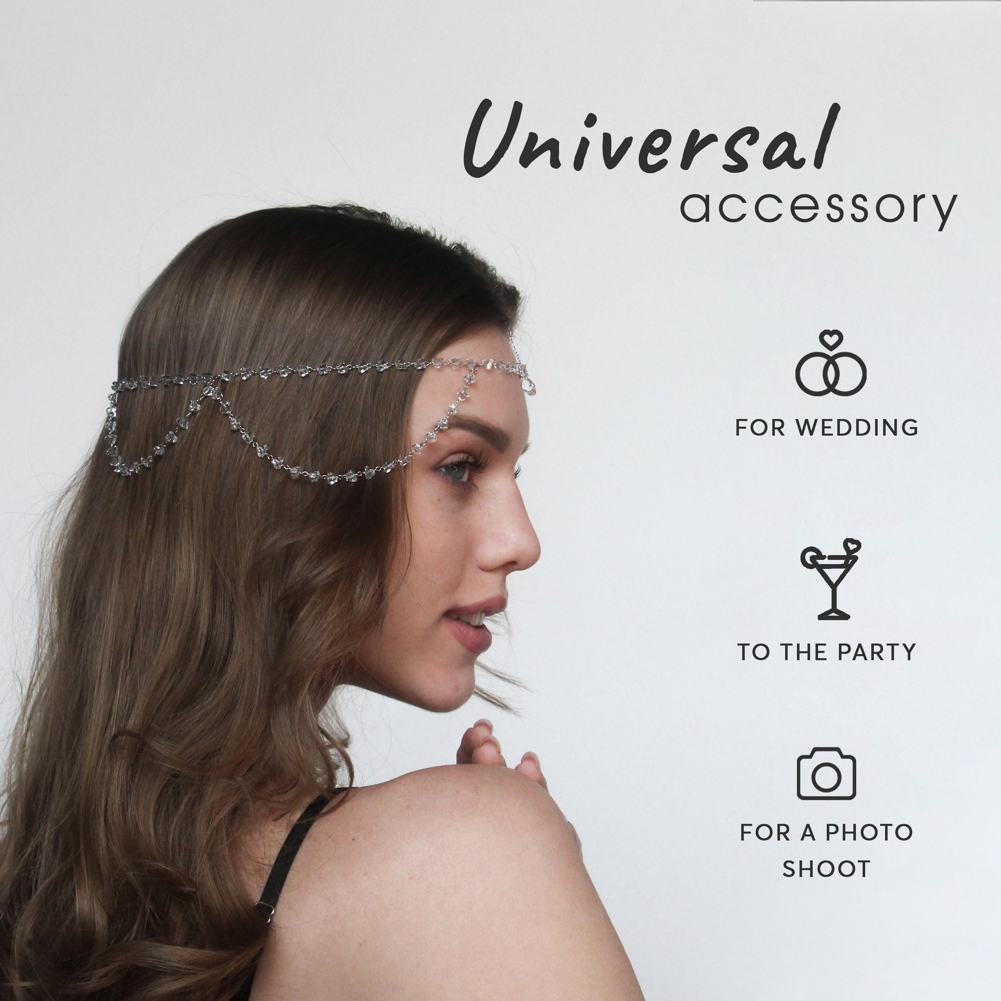 Crystal Forehead Headpiece, Rhinestone Head Chain for Bride and Bridesmaid, Boho Wedding Hair Jewelry, Festival Headpiece