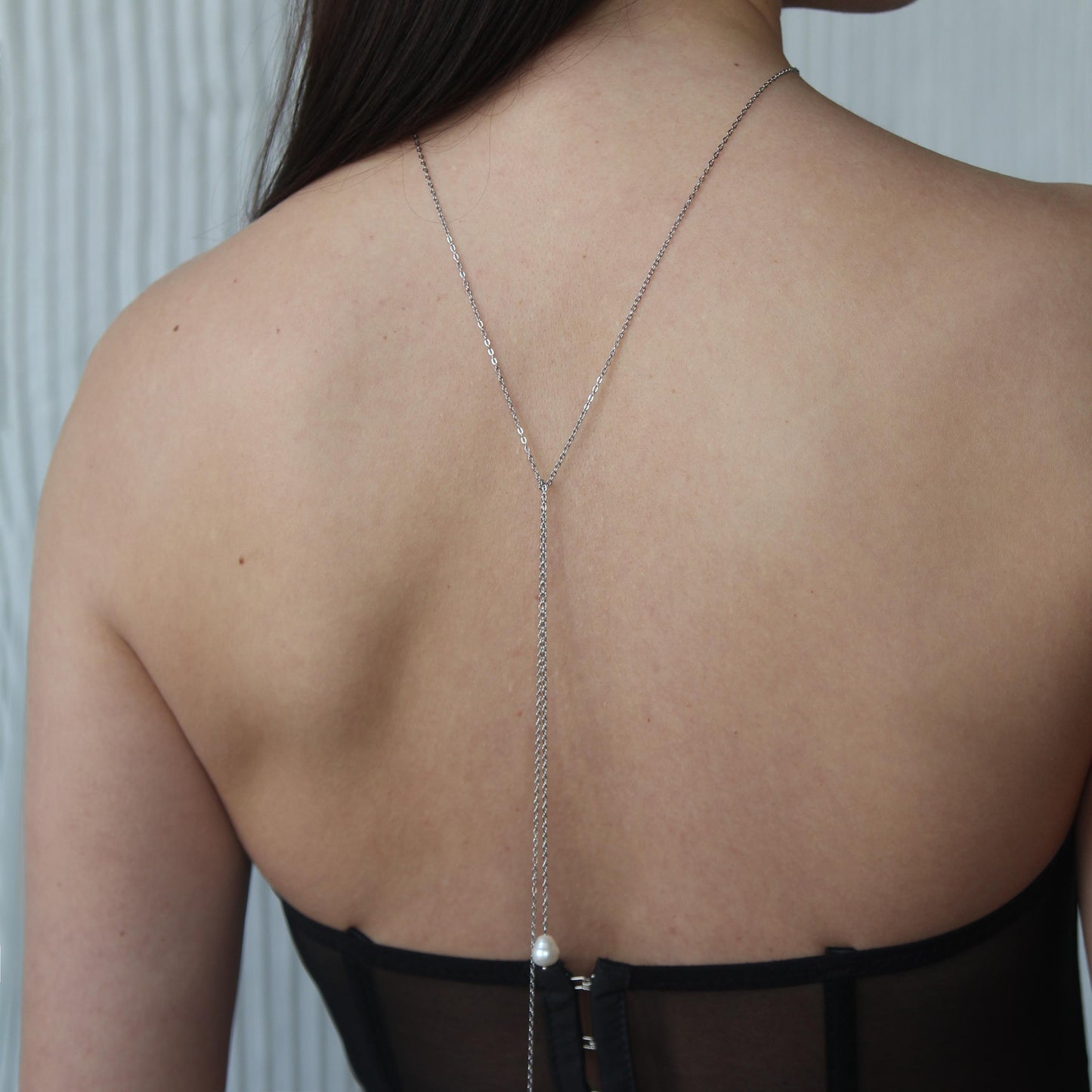 Layered Necklace with Freshwater Pearls, Y Chain Choker, Long Dainty Gold or Silver Necklace, Elegant Jewelry for Women, Wife Birthday Gift