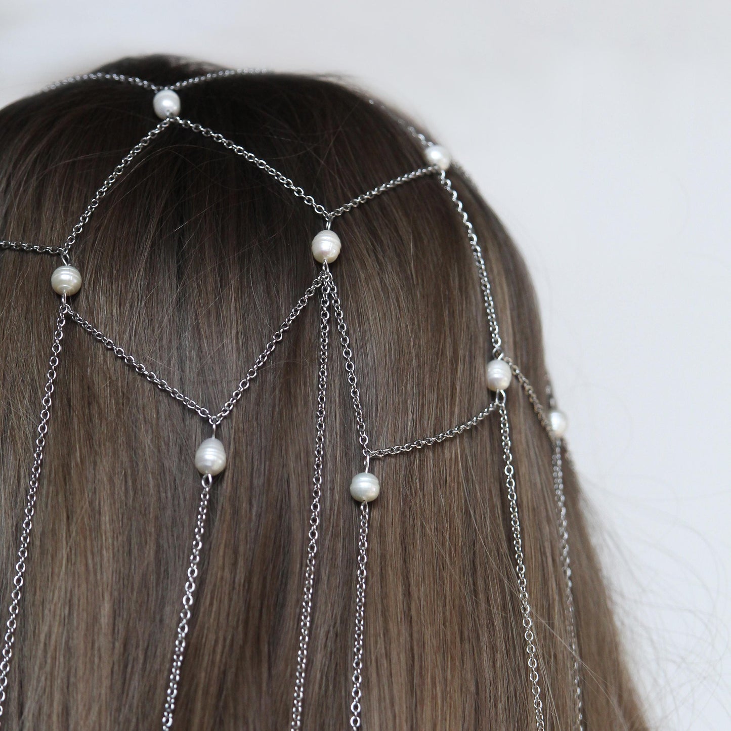 Bridal Head Chain with Freshwater Pearls or Crystals, Elegant Dangling Headpiece, Boho Wedding Hair Jewelry for Bride or Bridesmaid