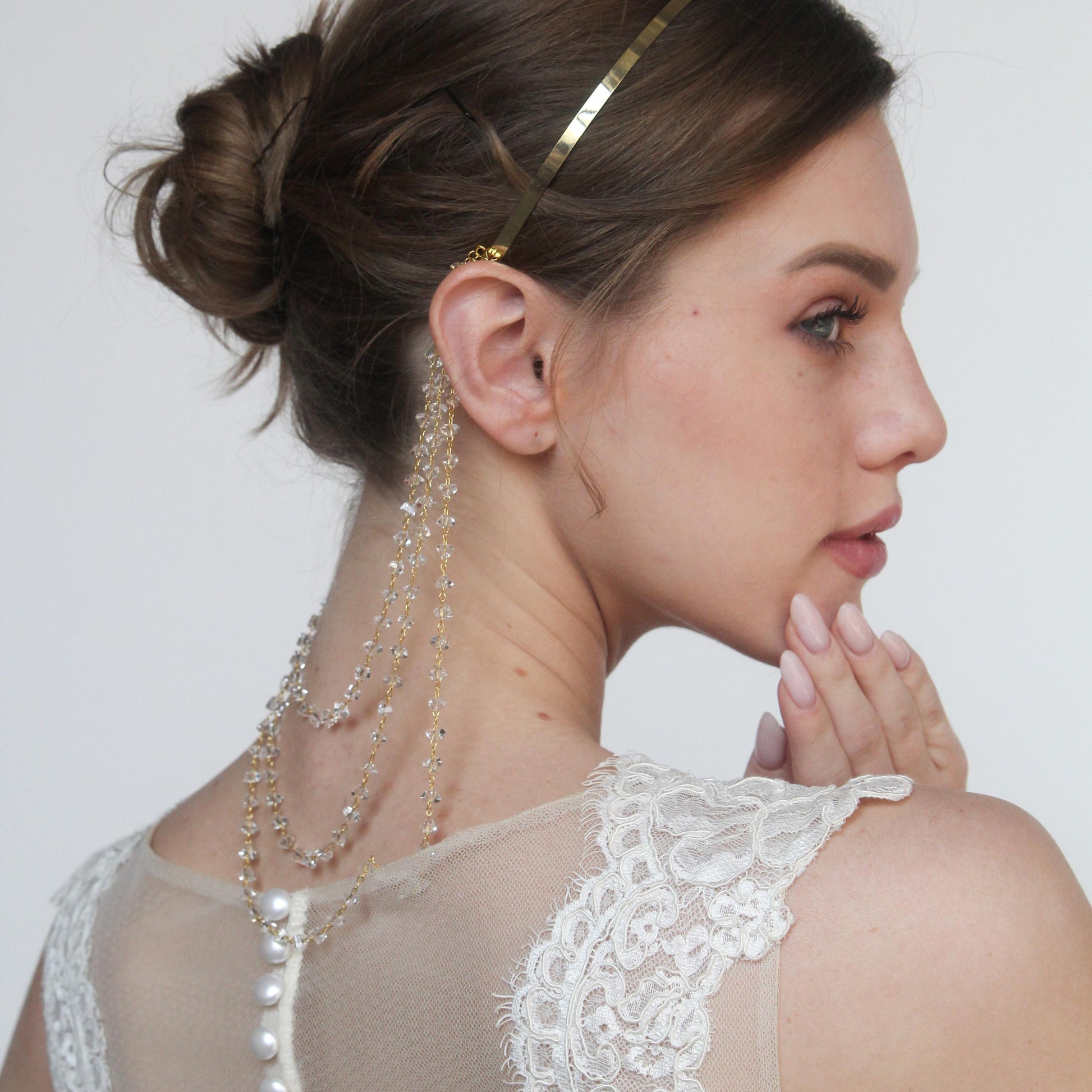 Crystal Chain Metal Headband, Sparkling Dangling Hair Jewelry for Women, Statement Headpiece for Party, Festival or Wedding