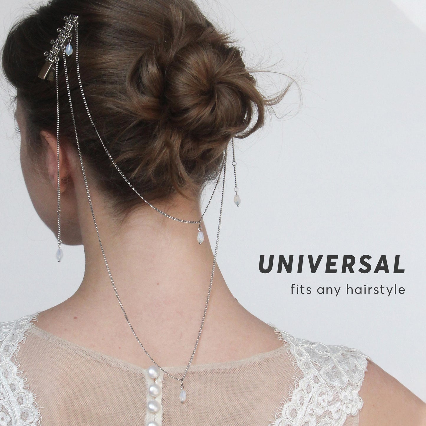 Bridal Floral Double Hair Clip with Dangling Chains & Crystals, Elegant Wedding Hairpiece, Boho Hair Jewelry for Bride or Bridesmaids