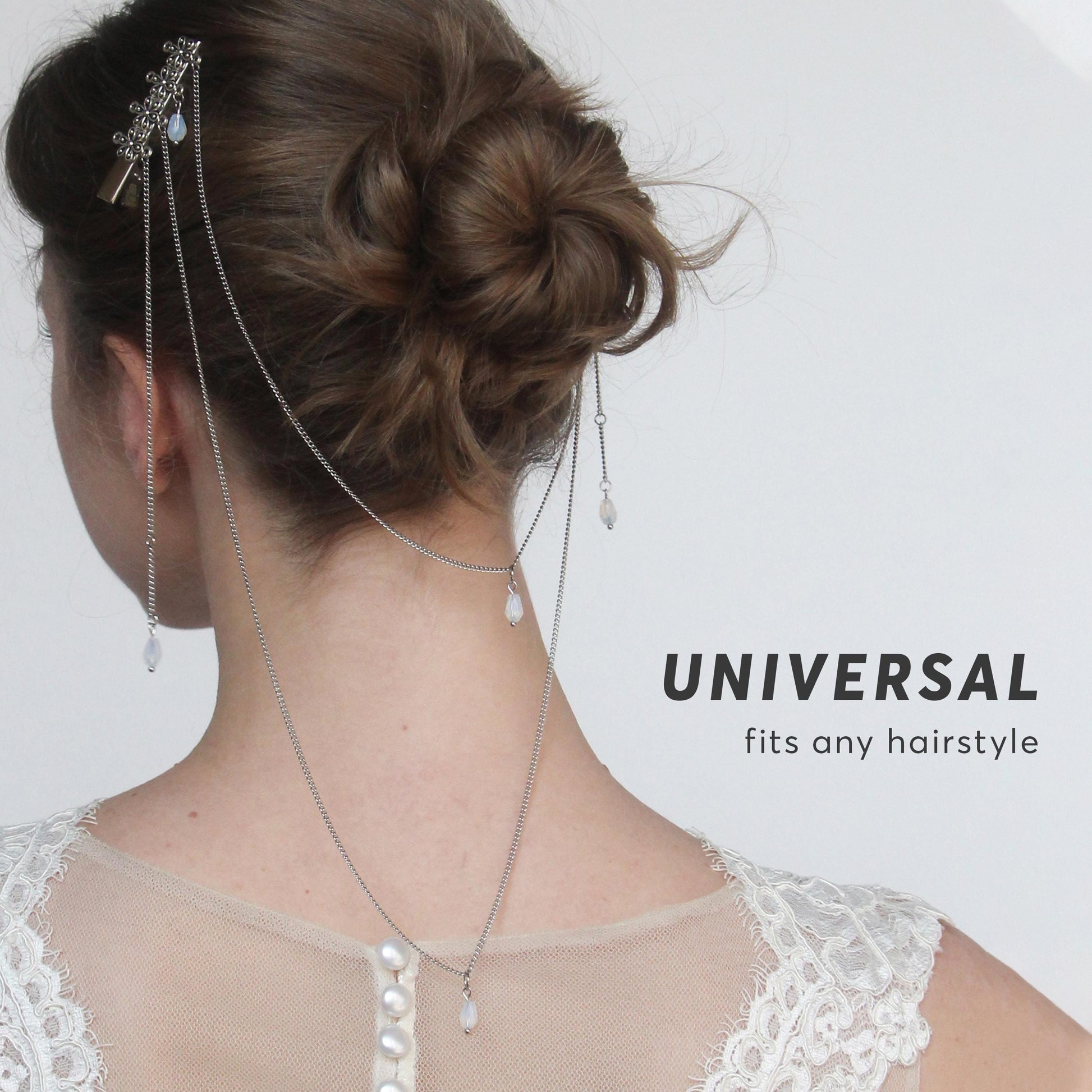 Bridal Floral Double Hair Clip with Dangling Chains & Crystals, Elegant Wedding Hairpiece, Boho Hair Jewelry for Bride or Bridesmaids