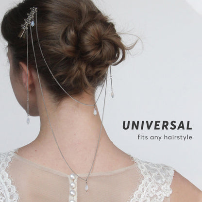 Bridal Floral Double Hair Clip with Dangling Chains & Crystals, Elegant Wedding Hairpiece, Boho Hair Jewelry for Bride or Bridesmaids