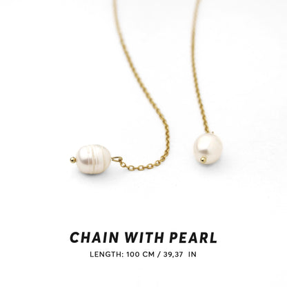 Layered Necklace with Freshwater Pearls, Y Chain Choker, Long Dainty Gold or Silver Necklace, Elegant Jewelry for Women, Wife Birthday Gift