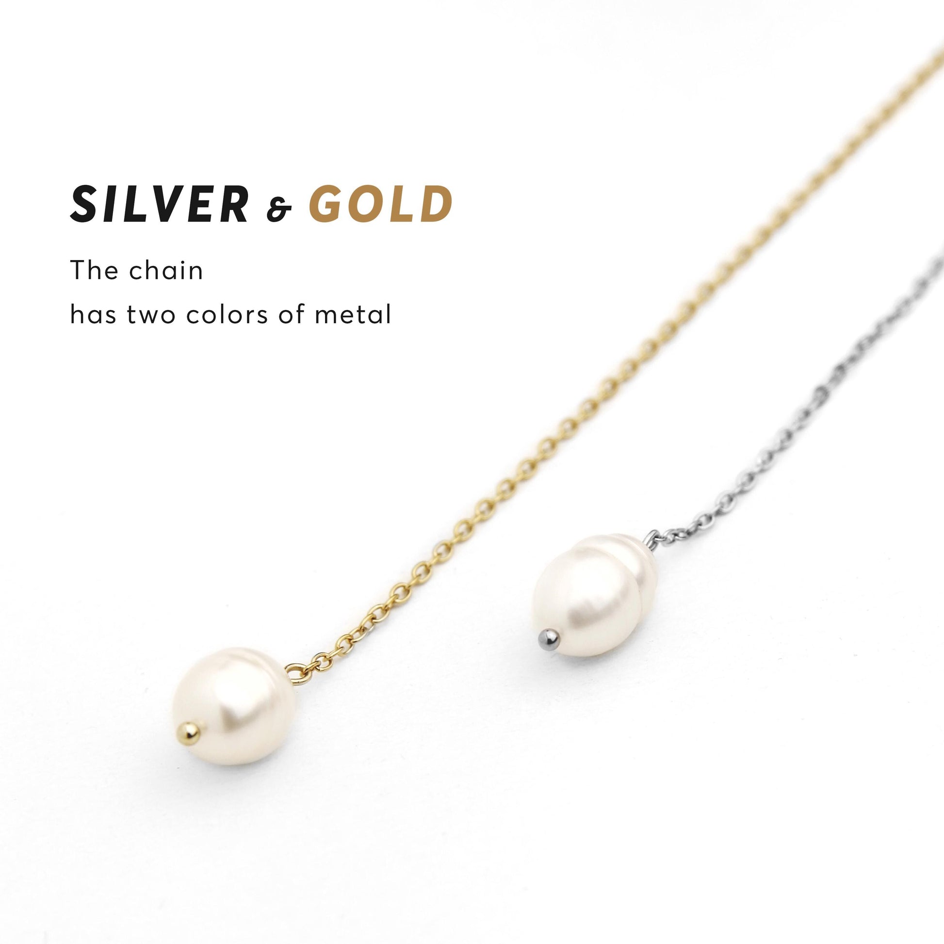 Layered Necklace with Freshwater Pearls, Y Chain Choker, Long Dainty Gold or Silver Necklace, Elegant Jewelry for Women, Wife Birthday Gift