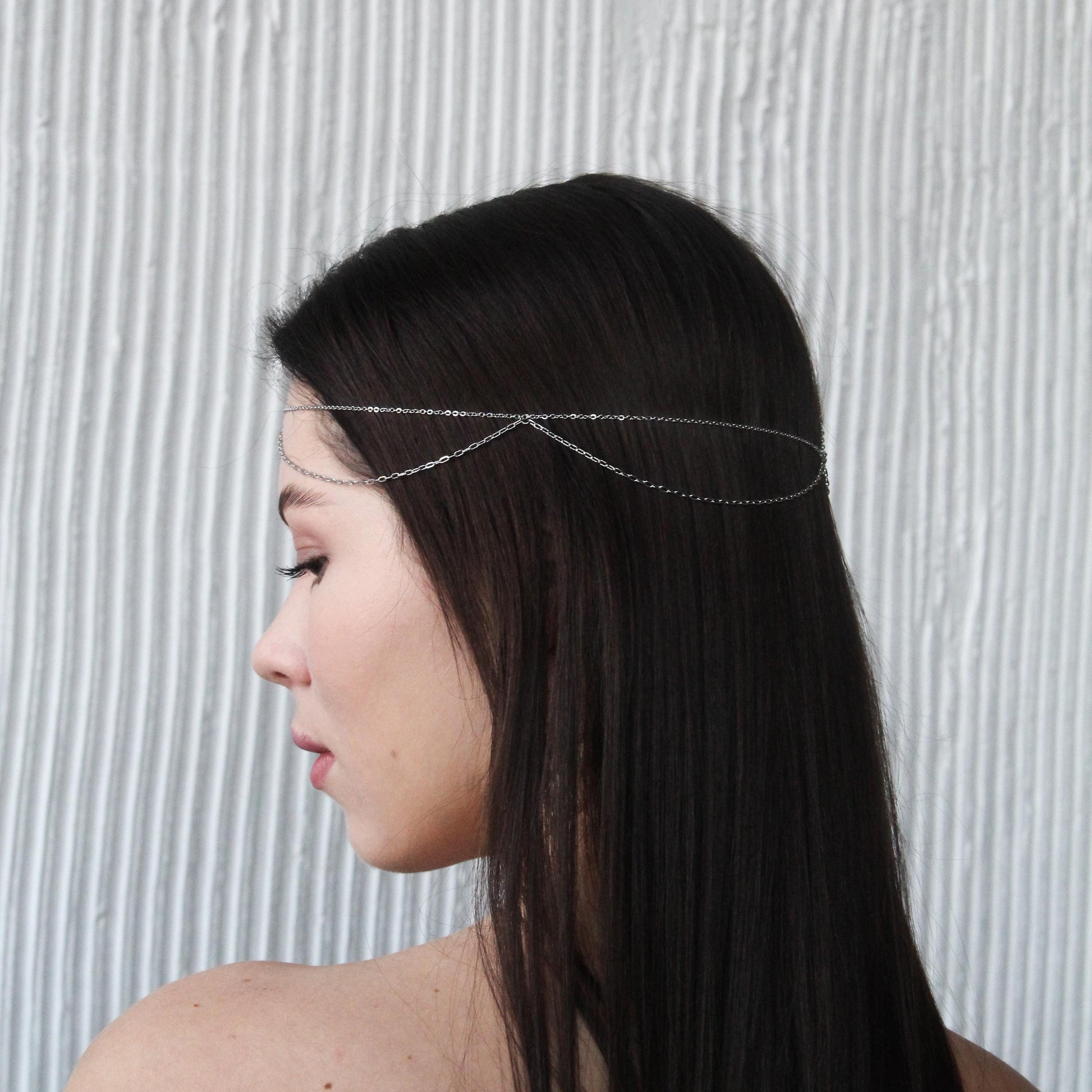 Freshwater Pearl Head Chain, Bridal Wedding Headpiece, Silver Forehead Jewelry, Boho Hair Chain, Maang Tikka for Bride