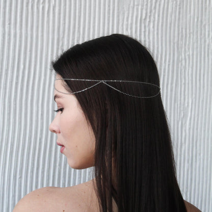 Freshwater Pearl Head Chain, Bridal Wedding Headpiece, Silver Forehead Jewelry, Boho Hair Chain, Maang Tikka for Bride