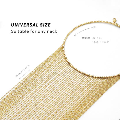 Chains Fringe Choker Necklace, Boho Statement Choker, Dainty Layered Necklace, Elegant Cascade Necklace for Women, Festival Accessory