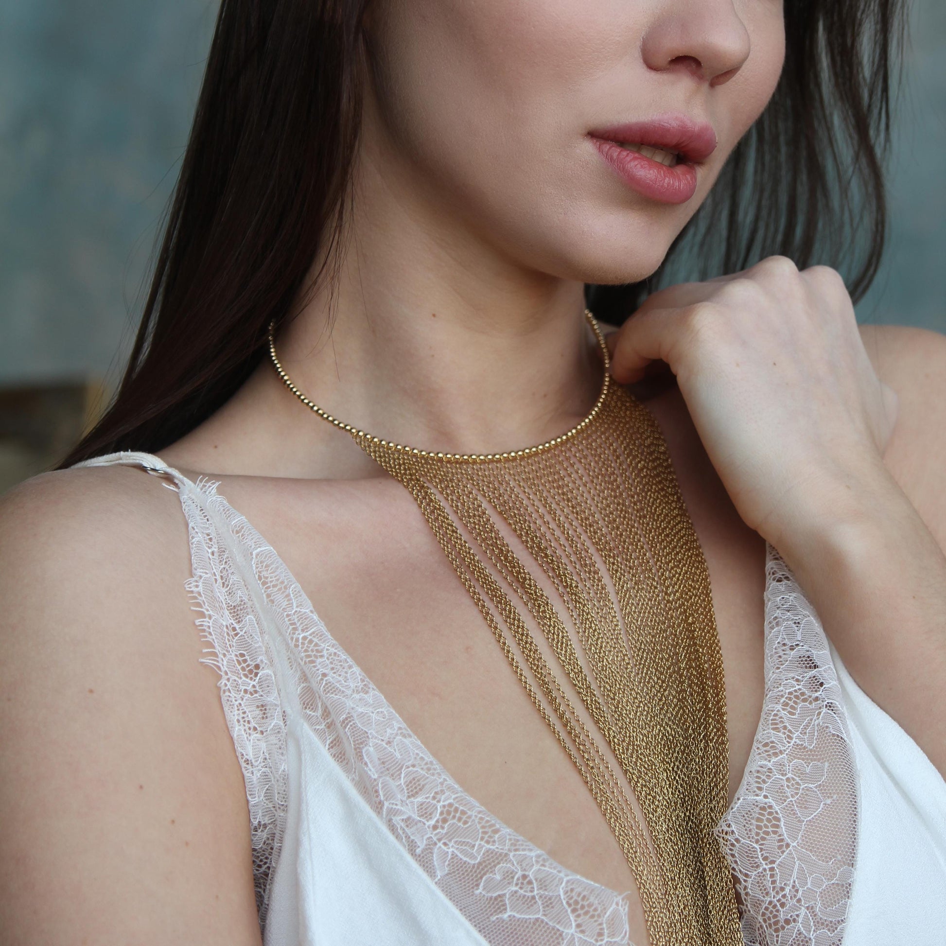Chains Fringe Choker Necklace, Boho Statement Choker, Dainty Layered Necklace, Elegant Cascade Necklace for Women, Festival Accessory