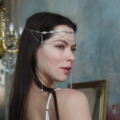 Fairycore Head Chain Jewelry, Silver Elf Tiara for Women, Perfect for Fantasy Photoshoots, Cosplay, Renaissance Fairs, Boho Festivals
