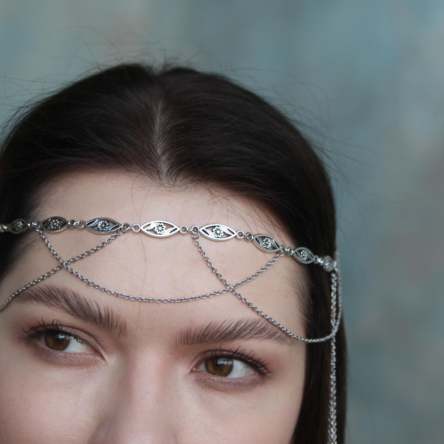 Fairycore Head Chain Jewelry, Silver Elf Tiara for Women, Perfect for Fantasy Photoshoots, Cosplay, Renaissance Fairs, Boho Festivals