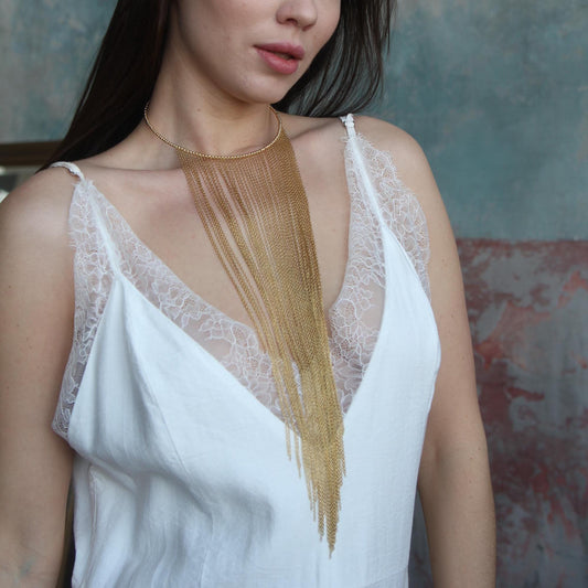 Chains Fringe Choker Necklace, Boho Statement Choker, Dainty Layered Necklace, Elegant Cascade Necklace for Women, Festival Accessory