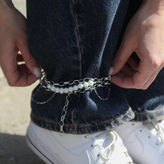 Layered Pants Chain with Pearls, Y2K Jeans Jewelry for Women, Streetwear Accessory, Festival Jewelry, Trendy Pearl Leg Chain, Gift for Her