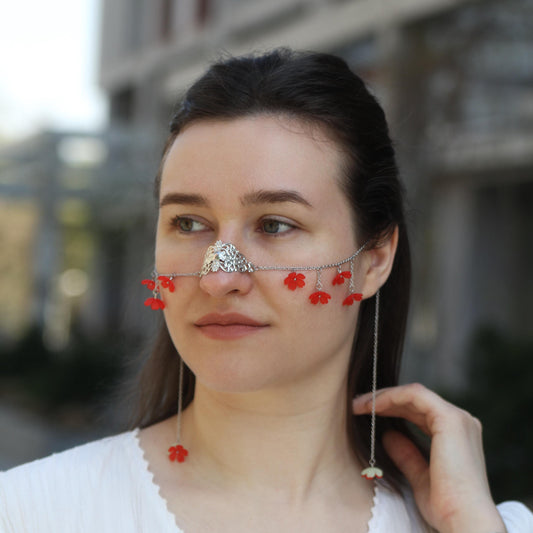 Floral Nose Chain Face Jewelry, Dainty Face Chain for Women, Boho Festival Head Chain, Lightweight Flower Accessory
