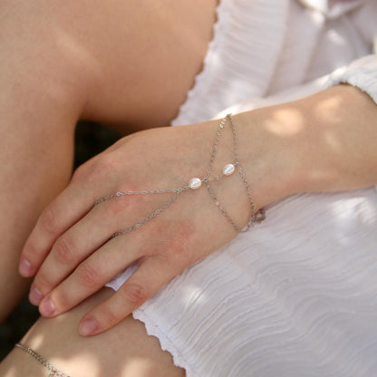 Handmade Body Chain Jewelry Set with Hand Bracelet and Calf Chain, Dainty Pearls or Crystals Jewelry, Matching Festival Accessories for Her
