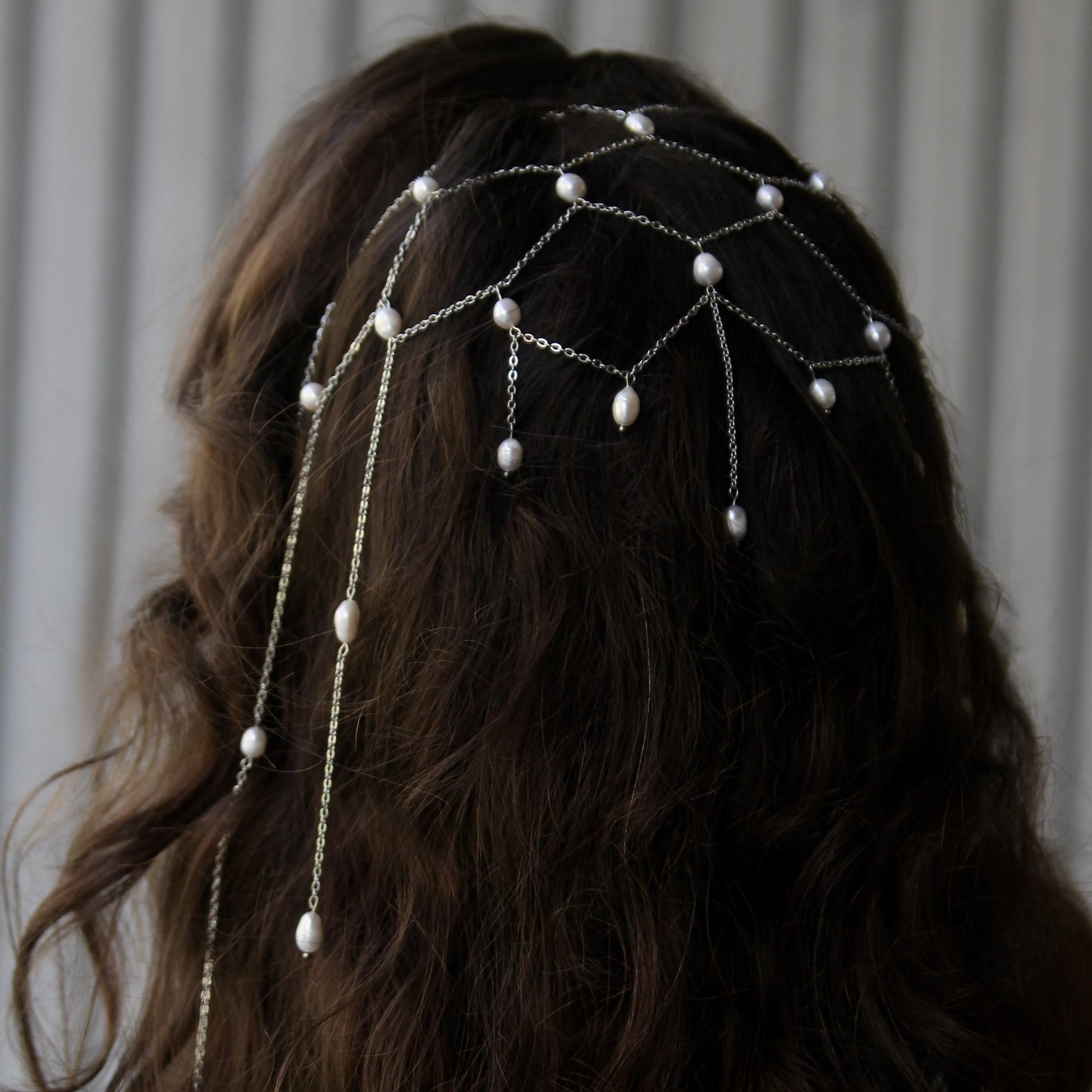Freshwater Pearl Head Chain, Boho Bridal Hair Jewelry, Elegant Wedding Headband for Bride or Bridesmaids, Bohemian Gift