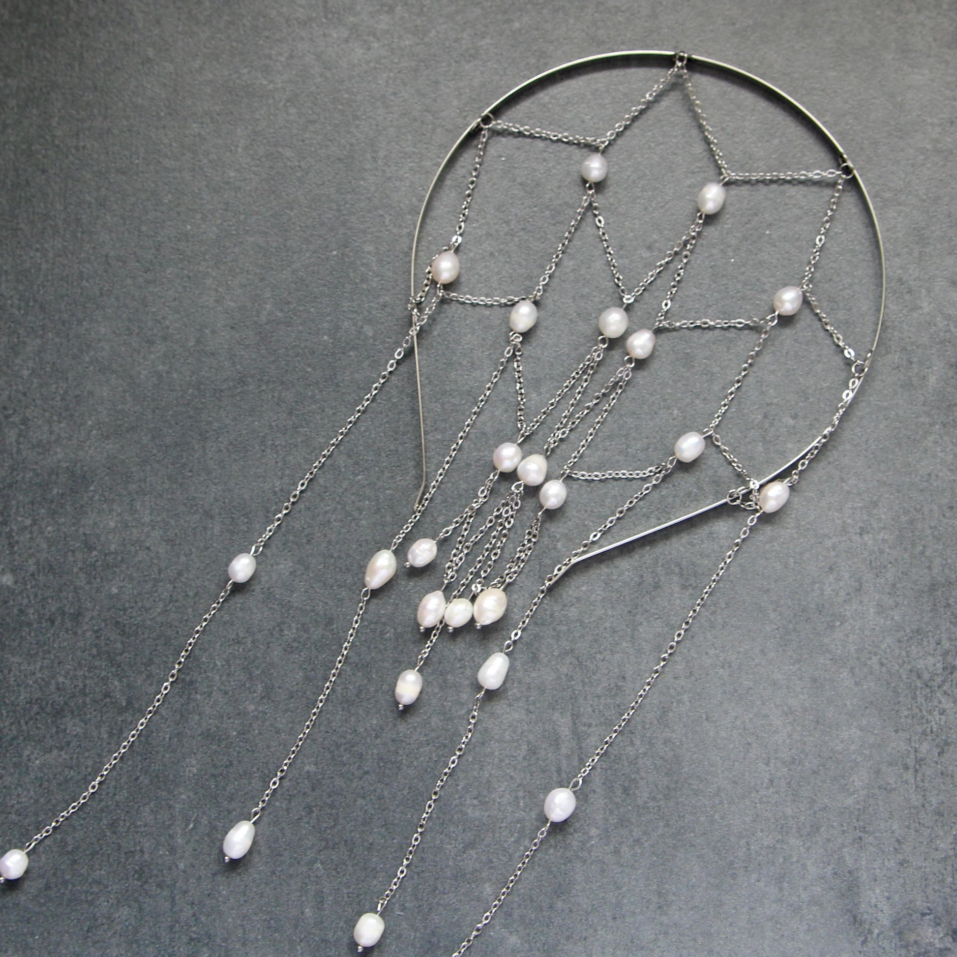 Freshwater Pearl Head Chain, Boho Bridal Hair Jewelry, Elegant Wedding Headband for Bride or Bridesmaids, Bohemian Gift