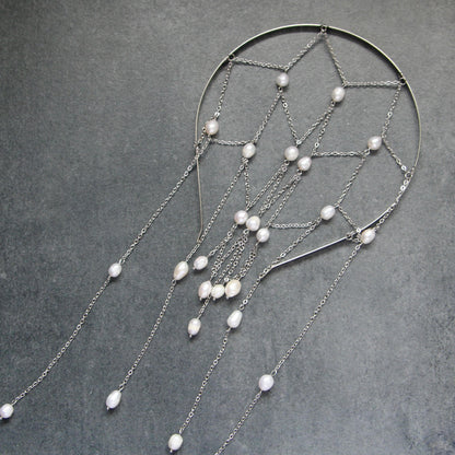 Freshwater Pearl Head Chain, Boho Bridal Hair Jewelry, Elegant Wedding Headband for Bride or Bridesmaids, Bohemian Gift