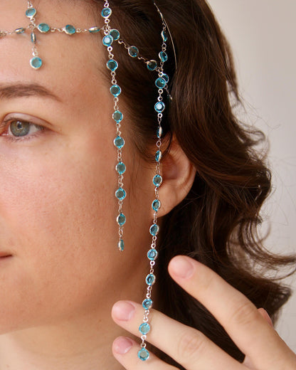 Chainmail Headpiece with Crystals, Medieval Fantasy Tiara, Boho Festival Hair Jewelry, Statement Chain Crown
