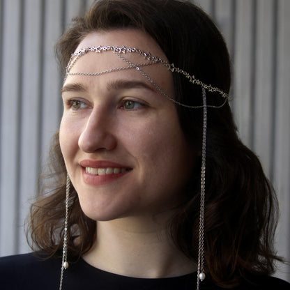 Fairycore Head Chain Jewelry, Silver Elf Tiara for Women, Perfect for Fantasy Photoshoots, Cosplay, Renaissance Fairs, Boho Festivals