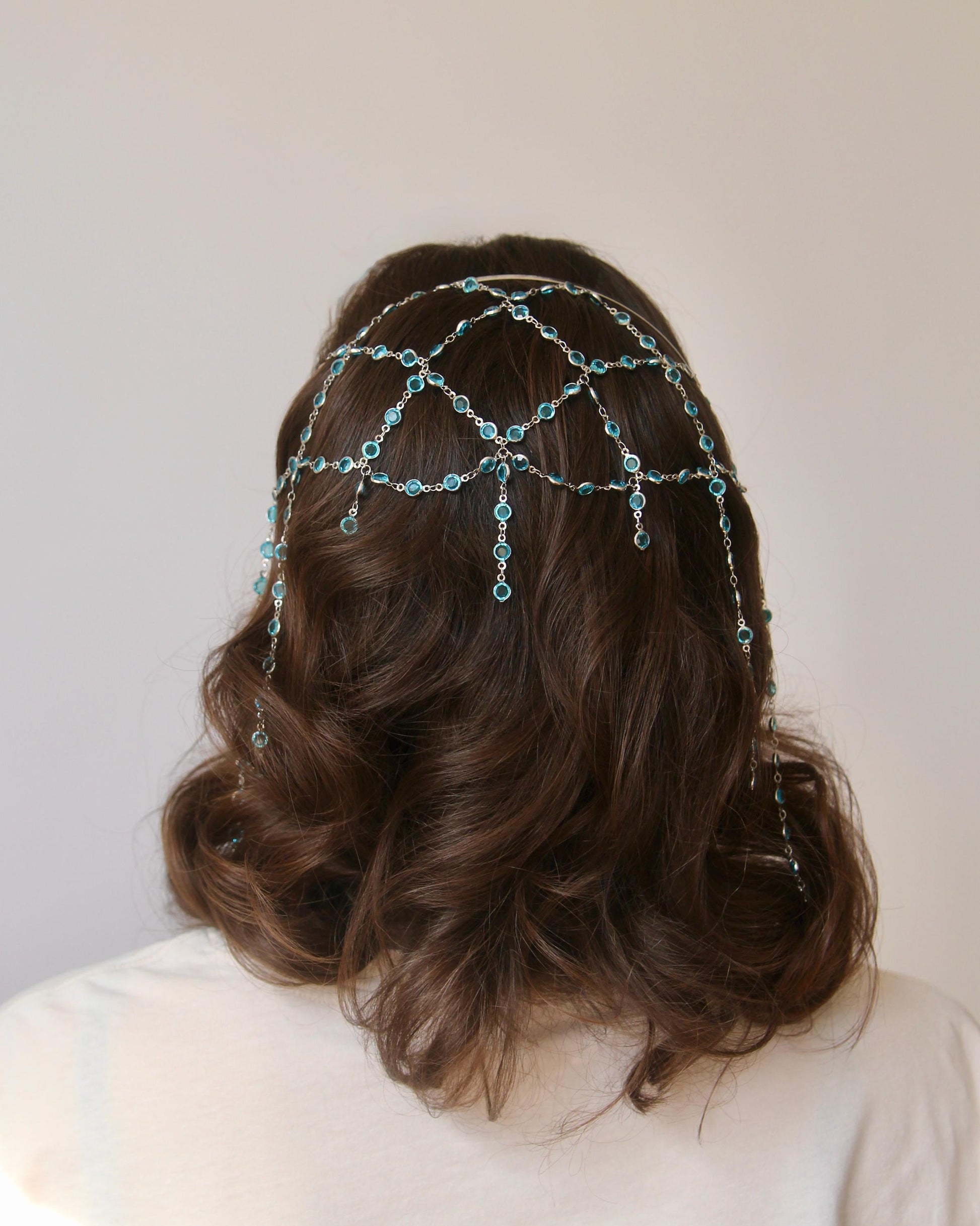 Chainmail Headpiece with Crystals, Medieval Fantasy Tiara, Boho Festival Hair Jewelry, Statement Chain Crown