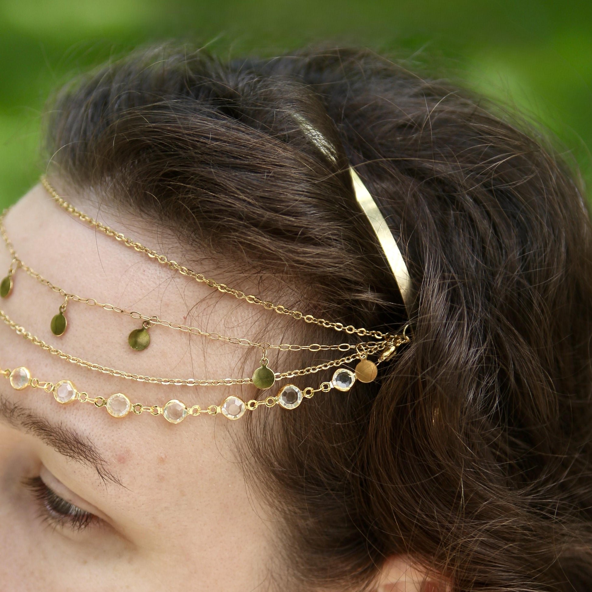 Gypsy Forehead Chain, Bohemian Headpiece, Belly Dance Head Jewelry, Festival & Tribal Hair Accessory, Layered Head Chain for Women