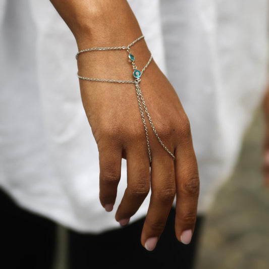 Crystal Hand Chain Bracelet with Ring, Gold or Silver Boho Harness Jewelry, Bridal Slave Bracelet, Festival Accessory, Gift for Her