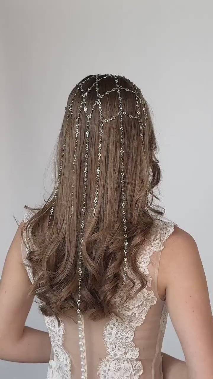 Sparkling Crystal Chain Headpiece, Elegant Bridal Hair Accessory, Wedding Hairpiece, Boho Wedding Jewelry, Gift for Bride or Bridesmaid