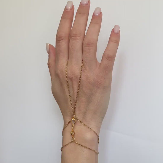 Crystal Hand Chain Bracelet with Ring, Gold or Silver Boho Harness Jewelry, Bridal Slave Bracelet, Festival Accessory, Gift for Her