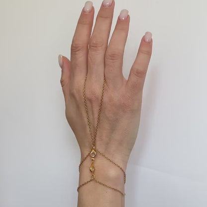 Crystal Hand Chain Bracelet with Ring, Gold or Silver Boho Harness Jewelry, Bridal Slave Bracelet, Festival Accessory, Gift for Her