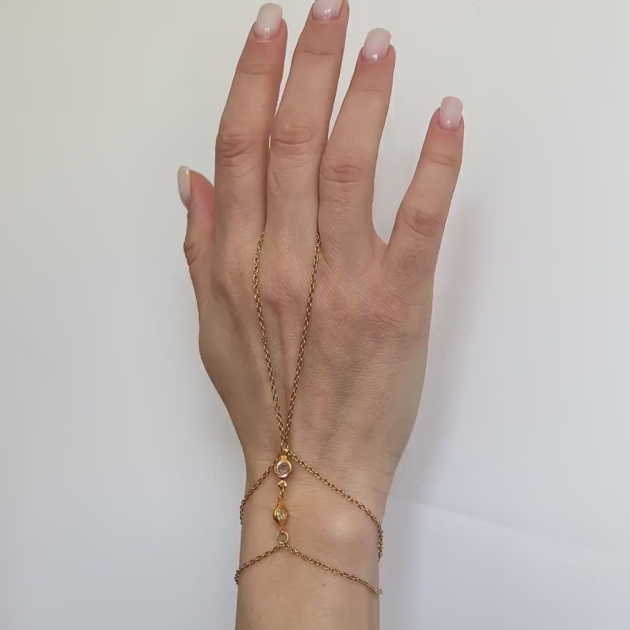 Crystal Hand Chain Bracelet with Ring, Gold or Silver Boho Harness Jewelry, Bridal Slave Bracelet, Festival Accessory, Gift for Her